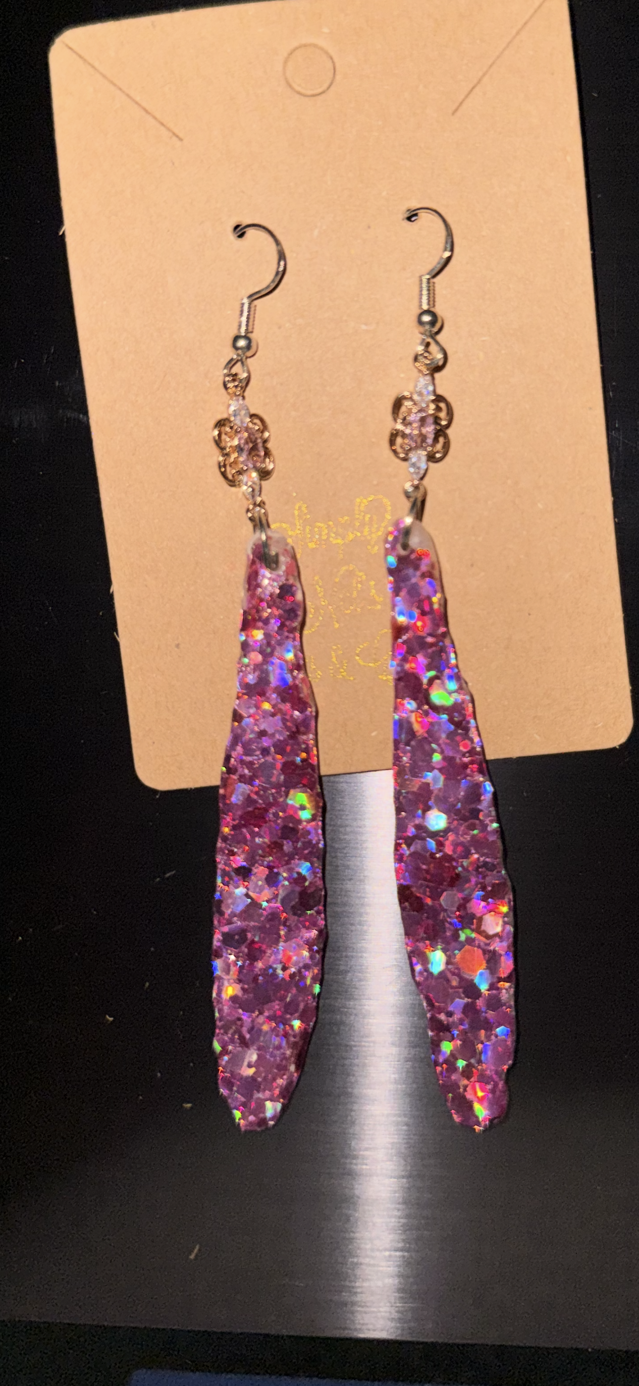 Glitter Bombs Icicle Fuchsia Pink with Pale Pink Floral Rhinestones (Medium length)