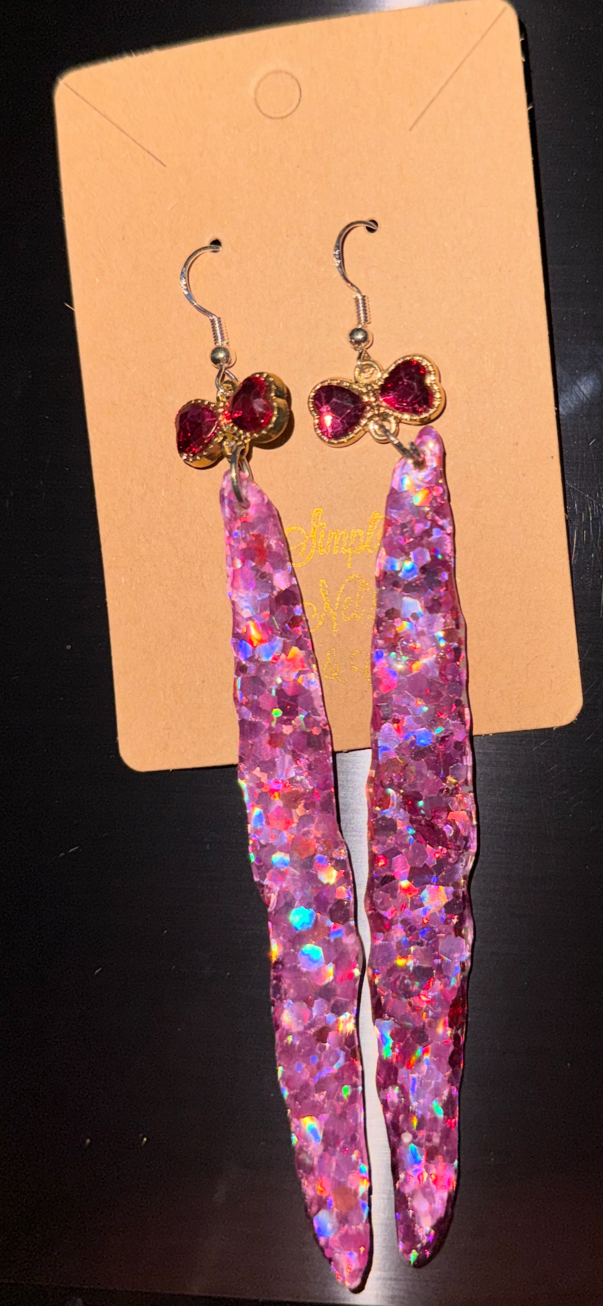 Glitter Bombs Icicle Fusia Pink with Hot Pink Rhinestone Bows (Long Length)