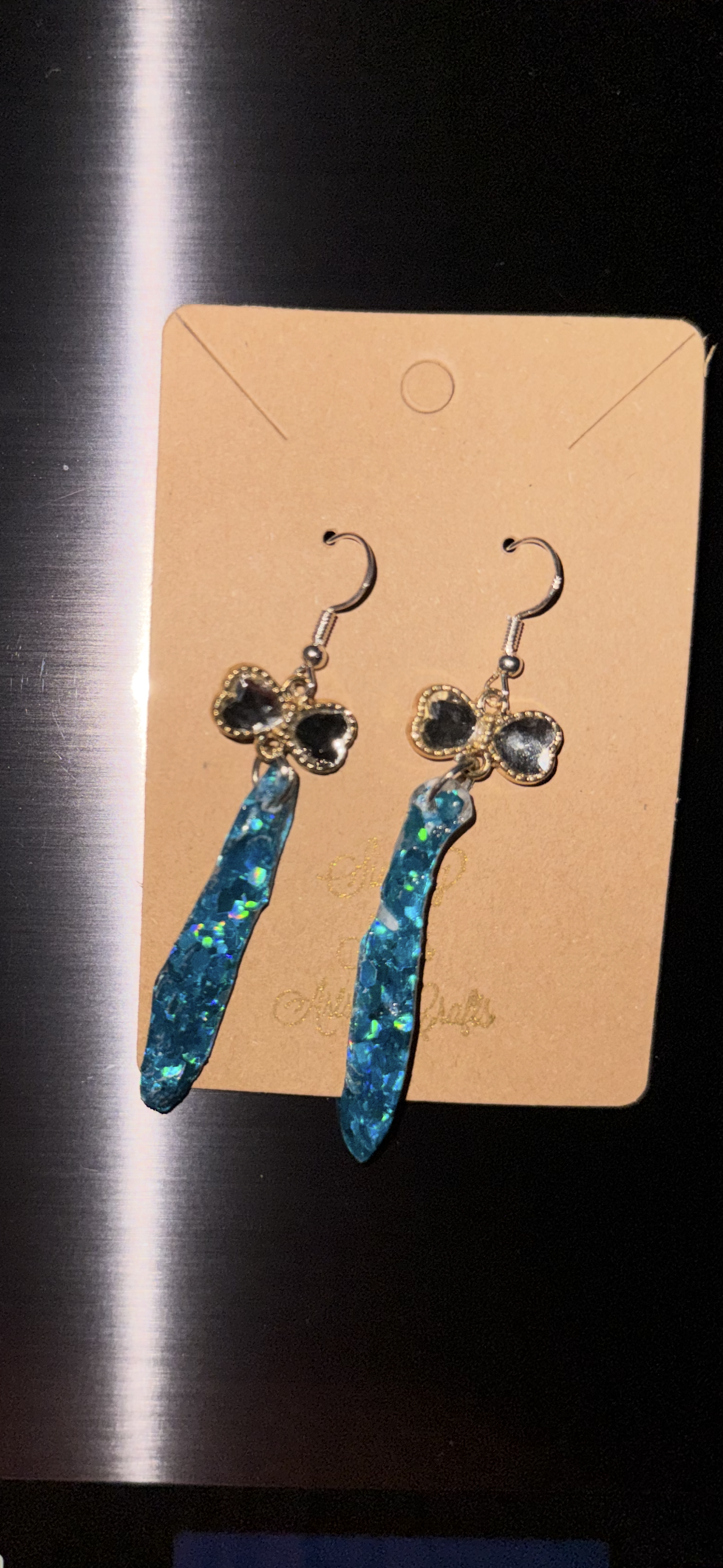 Glitter Bombs Icicle Turquoise with Clear Bow Rhinestones (Short Length)