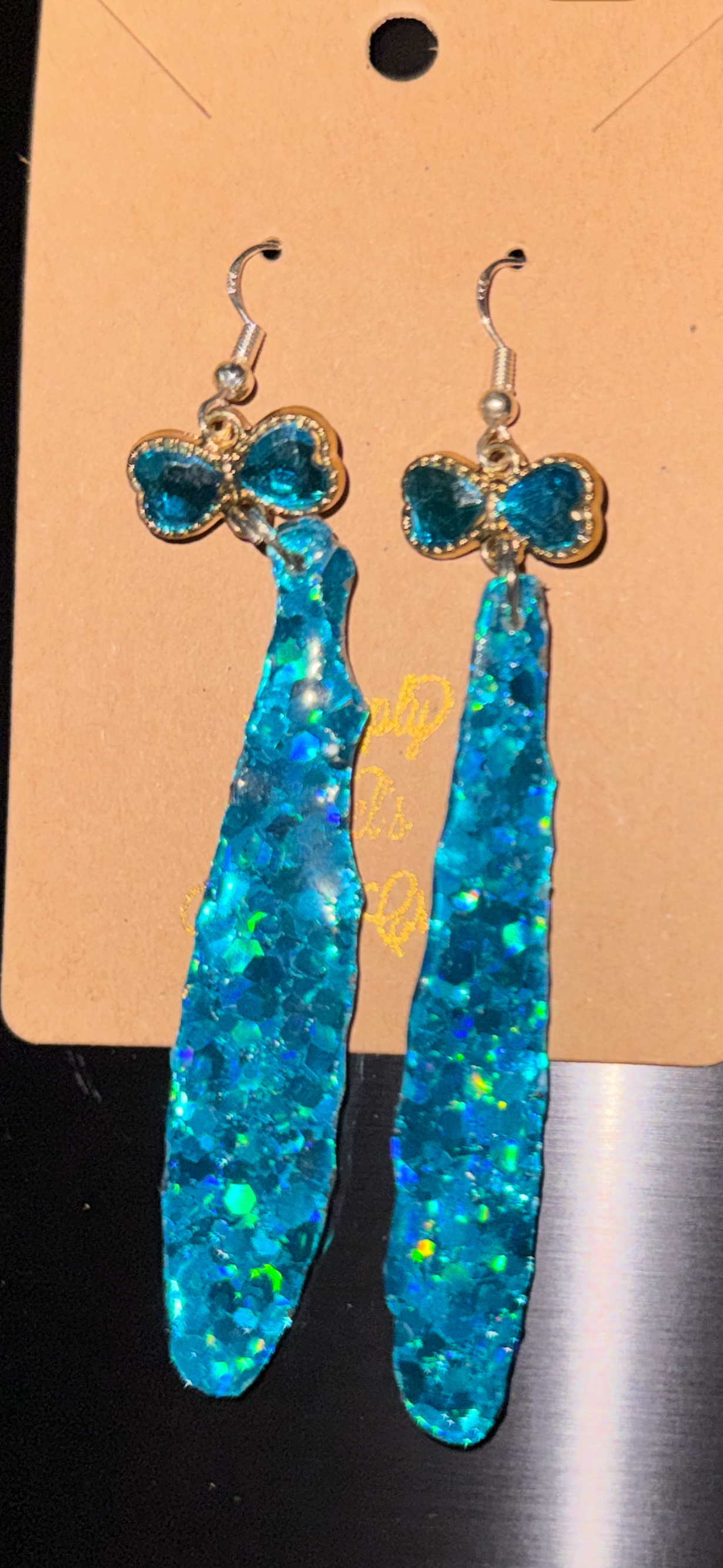 Glitter Bombs Icicle Turquoise with Turquoise Bow Rhinestones (Medium Length)