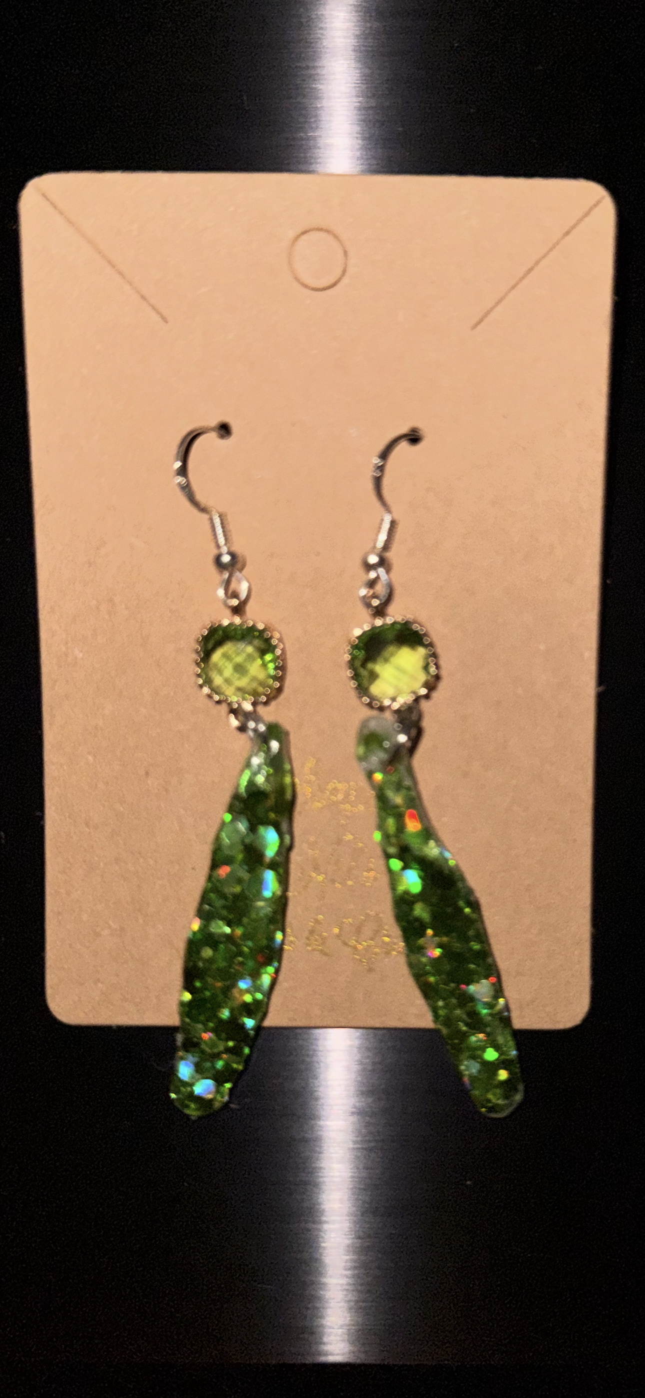 Glitter Bombs Icicle Green with Light Topaz Green Soft Square Rhinestones (Short Length)