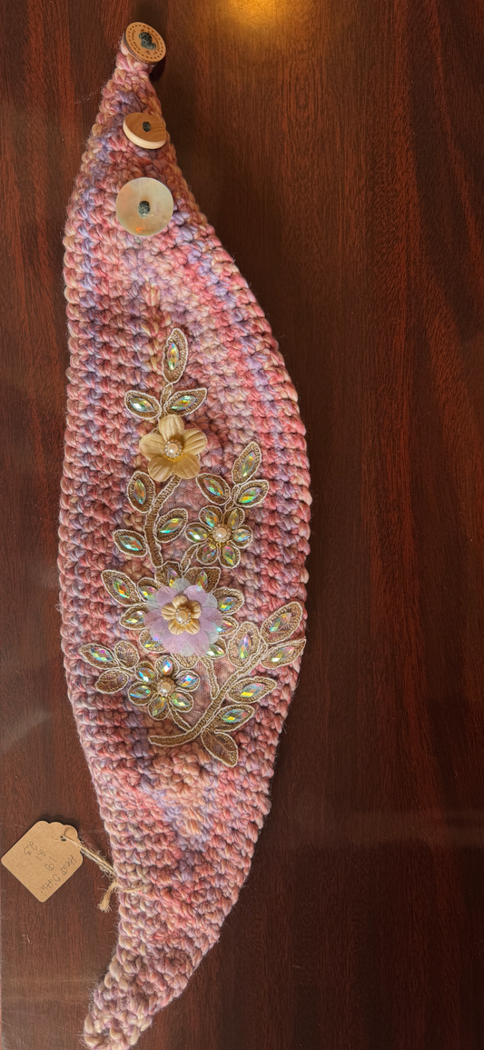 Bejeweled Floral Rhinestone Appliqué  with Pearled Accents on Gracelyn Fair Pastel Mixed colored Head Wrap