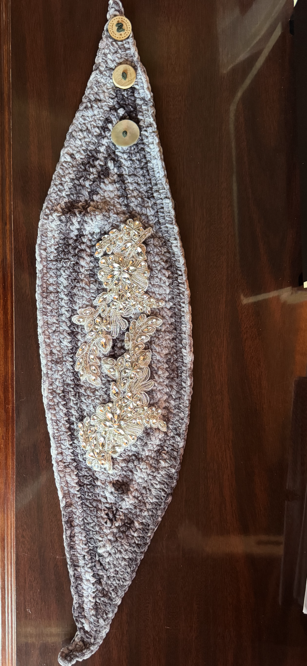 Bejeweled Floral Diamond Rhinestone Appliqué on Counting Cloud light /dark Gray mixed colored Head Wrap